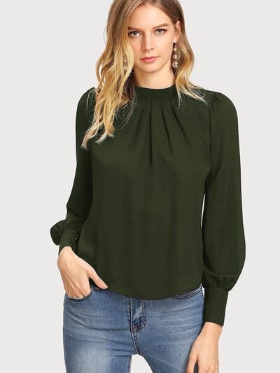 Blue Zone Planet | Mock Neck Lantern Sleeve Shirt BLUE ZONE PLANET