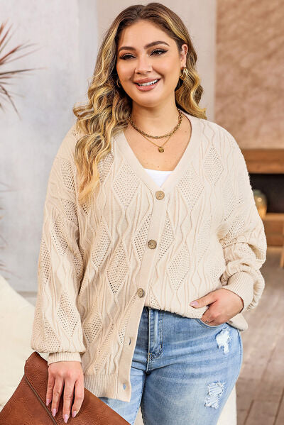 Blue Zone Planet | Plus Size Cable-Knit Button Up Sweater BLUE ZONE PLANET