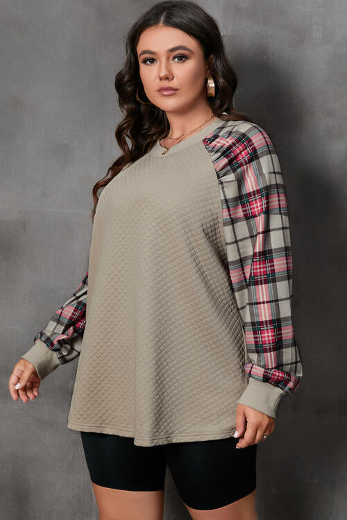 Plus Size Plaid Round Neck Long Sleeve Sweatshirt BLUE ZONE PLANET