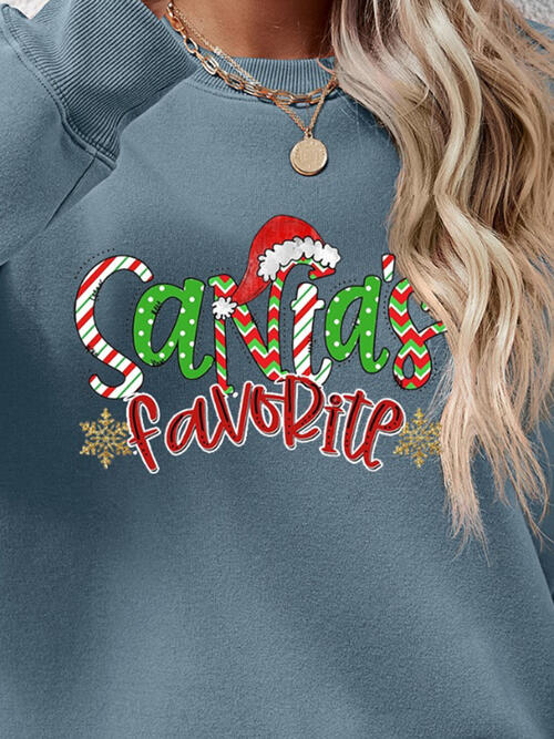 Letter Graphic Round Neck Long Sleeve Sweatshirt BLUE ZONE PLANET