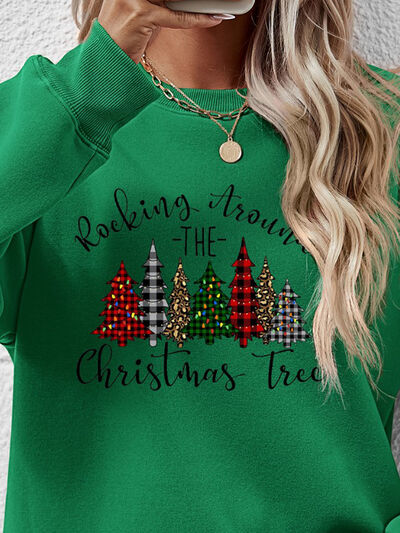 Blue Zone Planet | Christmas Tree Graphic Round Neck Sweatshirt BLUE ZONE PLANET