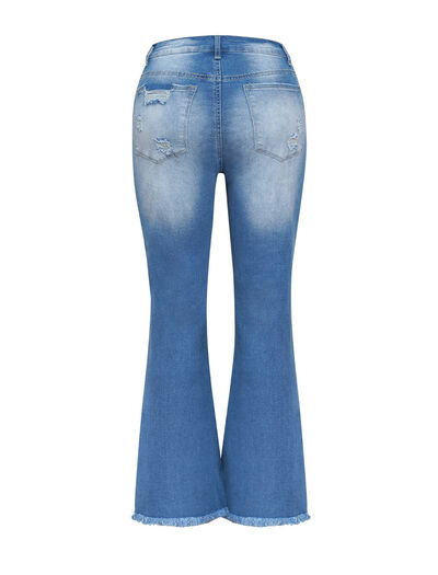 Distressed Raw Hem Jeans with Pockets BLUE ZONE PLANET