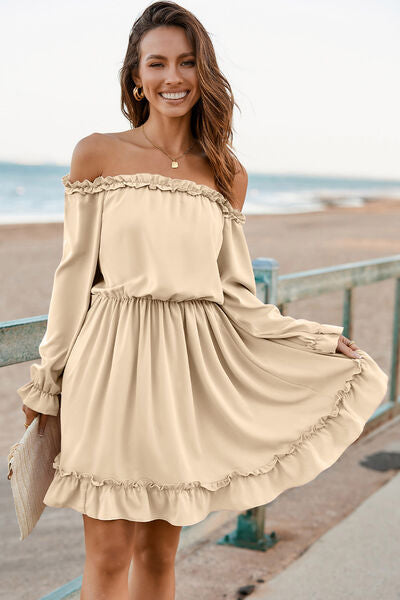 Blue Zone Planet | Frill Off-Shoulder Flounce Sleeve Dress BLUE ZONE PLANET