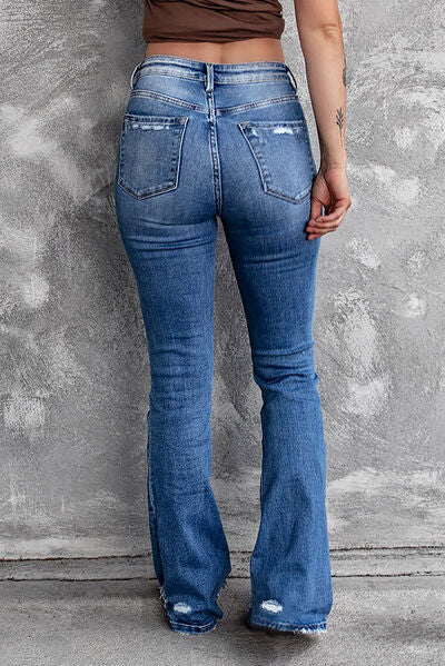 Sequin Bow Distressed Bootcut Jeans Trendsi