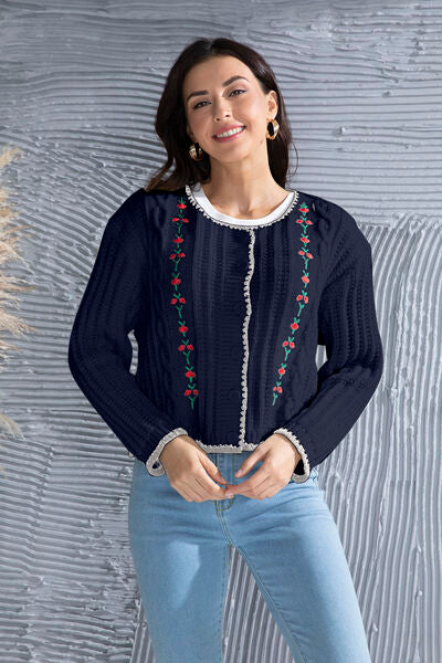 Blue Zone Planet | Graphic Cable-Knit Button Up Cardigan BLUE ZONE PLANET