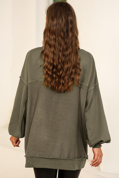 Buttoned Dropped Shoulder Sweatshirt BLUE ZONE PLANET