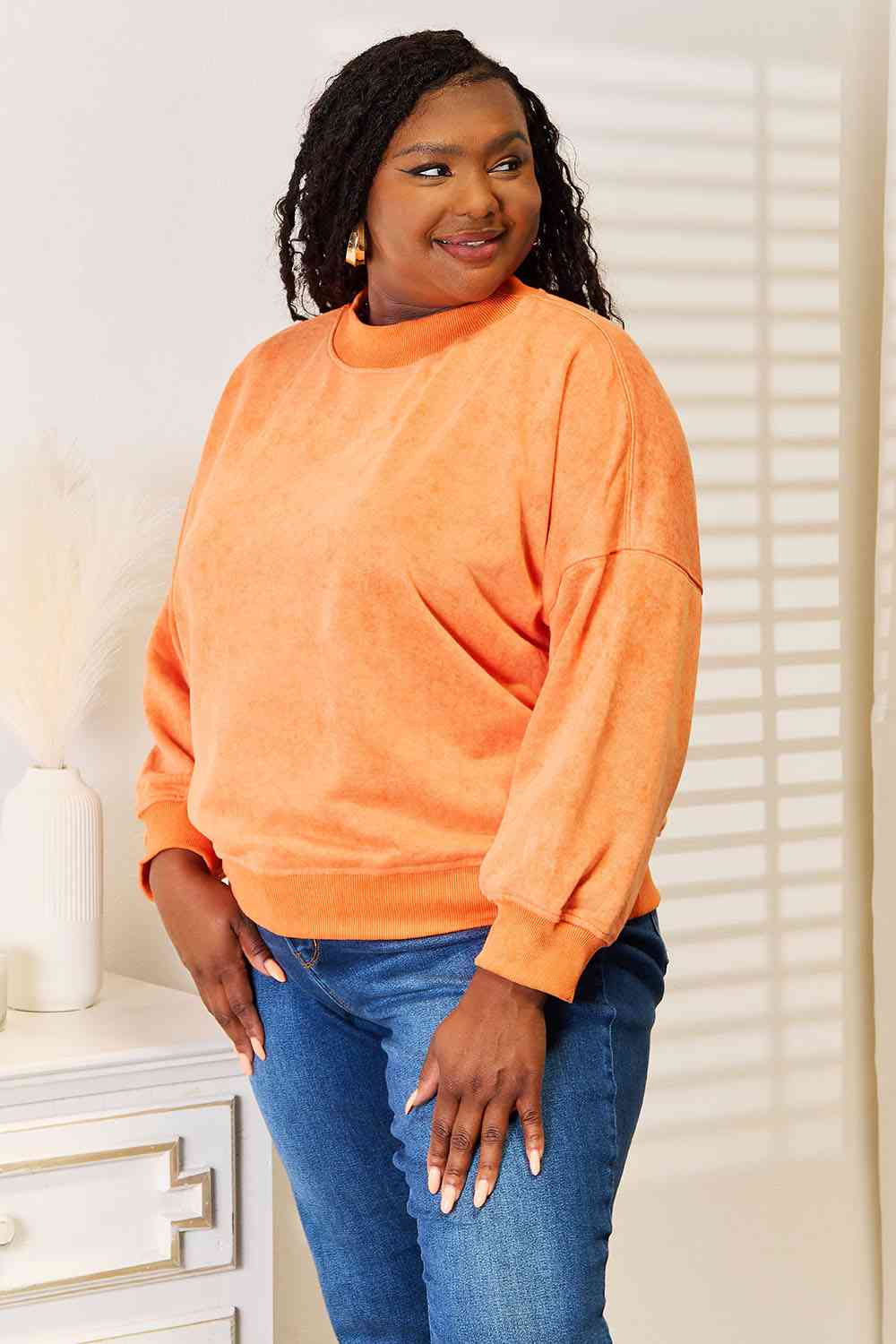 Basic Bae Round Neck Dropped Shoulder Sweatshirt BLUE ZONE PLANET