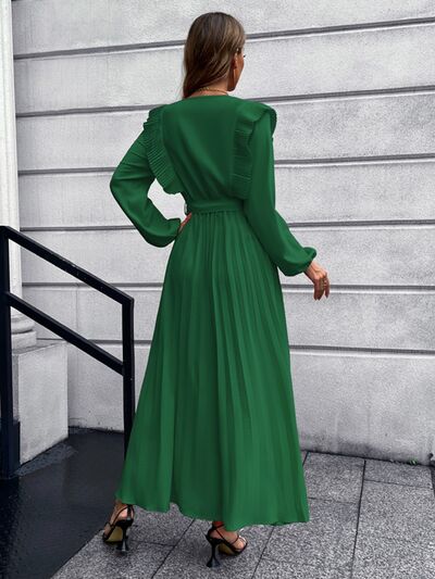 Blue Zone Planet | Pleated Surplice Tie Waist Maxi Dress BLUE ZONE PLANET