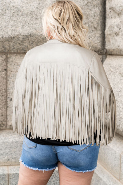 Plus Size Fringe Open Front Jacket Trendsi