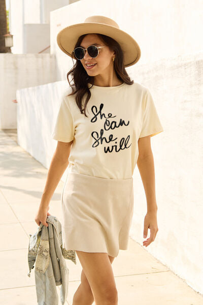 Blue Zone Planet | Simply Love Full Size SHE CAN SHE WILL Short Sleeve T-Shirt BLUE ZONE PLANET