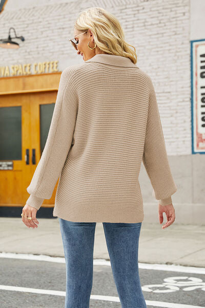 Ribbed Johnny Collar Pullover Sweater-TOPS / DRESSES-[Adult]-[Female]-2022 Online Blue Zone Planet