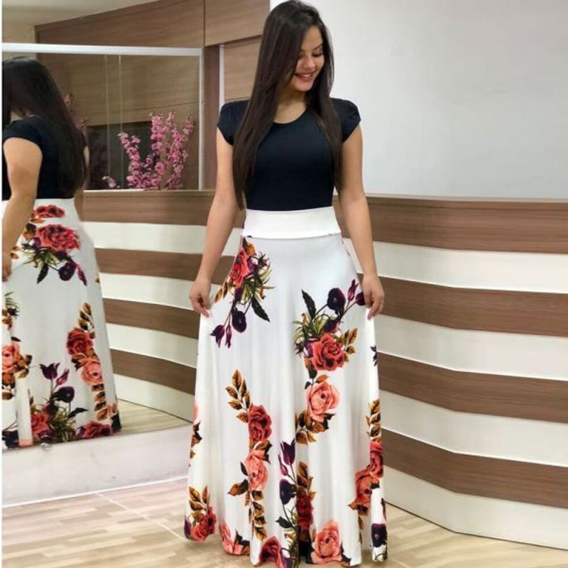 Blue Zone Planet | Floral print long sleeve color block maxi dress BLUE ZONE PLANET