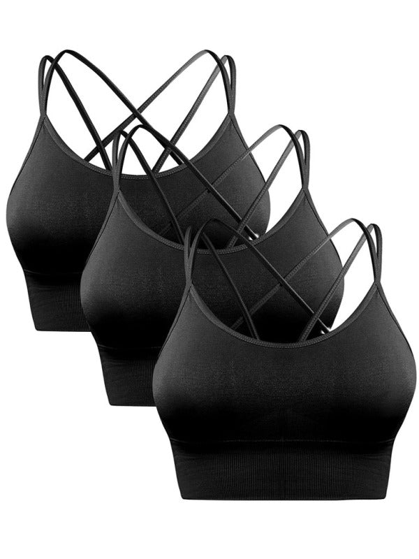 Blue Zone Planet | 3 Pack Sports Bra Padded Crisscross Yoga Bra Seamless Medium-Impact Fitness Activewear BLUE ZONE PLANET