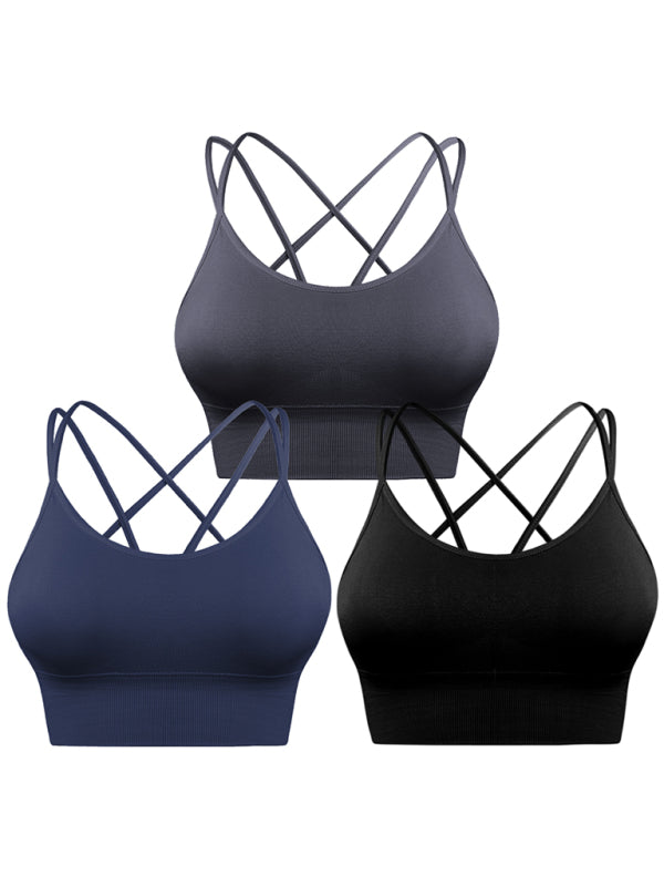 Blue Zone Planet | 3 Pack Sports Bra Padded Crisscross Yoga Bra Seamless Medium-Impact Fitness Activewear BLUE ZONE PLANET