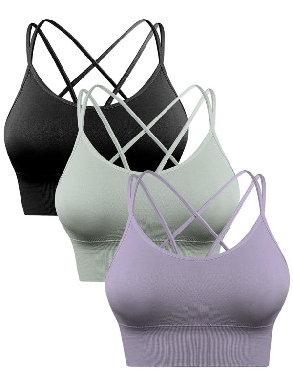 Blue Zone Planet | 3 Pack Sports Bra Padded Crisscross Yoga Bra Seamless Medium-Impact Fitness Activewear BLUE ZONE PLANET