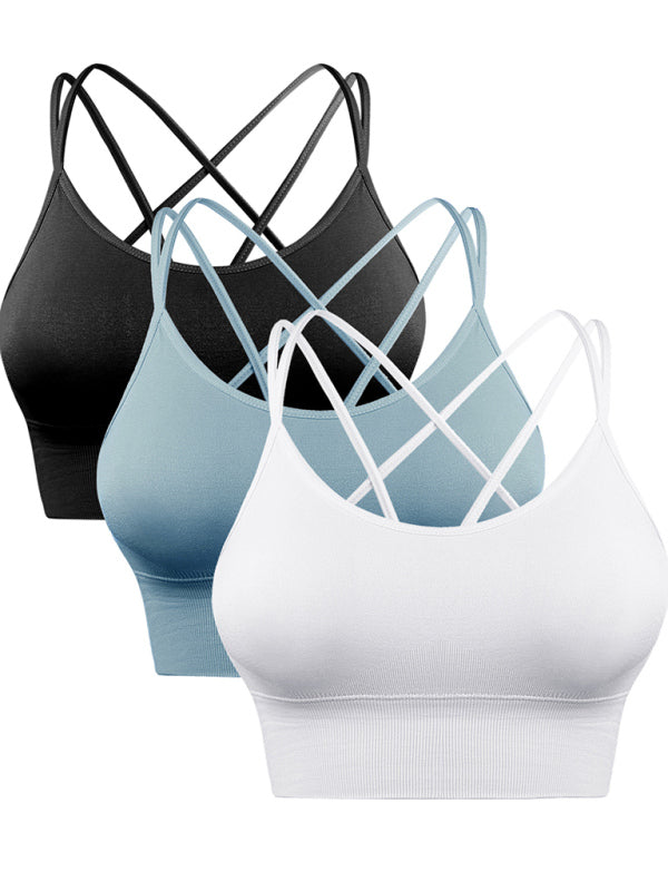 Blue Zone Planet | 3 Pack Sports Bra Padded Crisscross Yoga Bra Seamless Medium-Impact Fitness Activewear BLUE ZONE PLANET