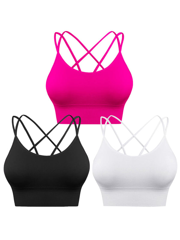 Blue Zone Planet | 3 Pack Sports Bra Padded Crisscross Yoga Bra Seamless Medium-Impact Fitness Activewear BLUE ZONE PLANET