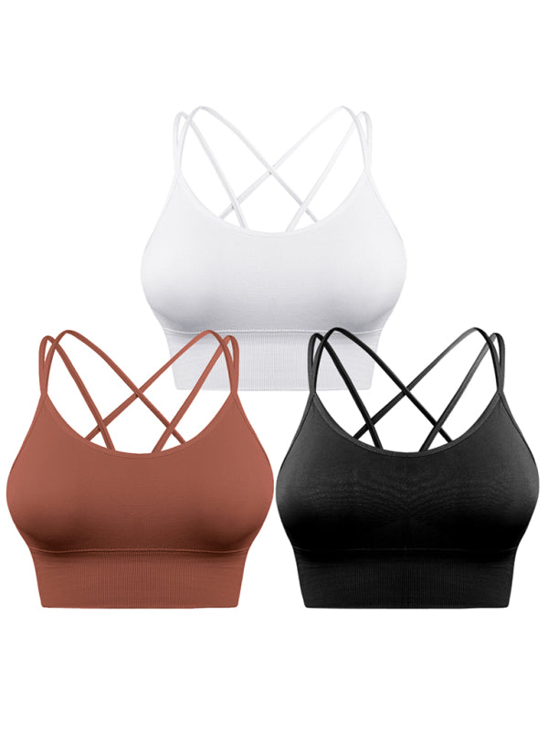 Blue Zone Planet | 3 Pack Sports Bra Padded Crisscross Yoga Bra Seamless Medium-Impact Fitness Activewear BLUE ZONE PLANET