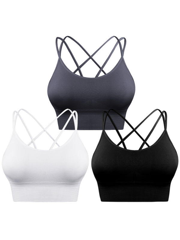 Blue Zone Planet | 3 Pack Sports Bra Padded Crisscross Yoga Bra Seamless Medium-Impact Fitness Activewear BLUE ZONE PLANET