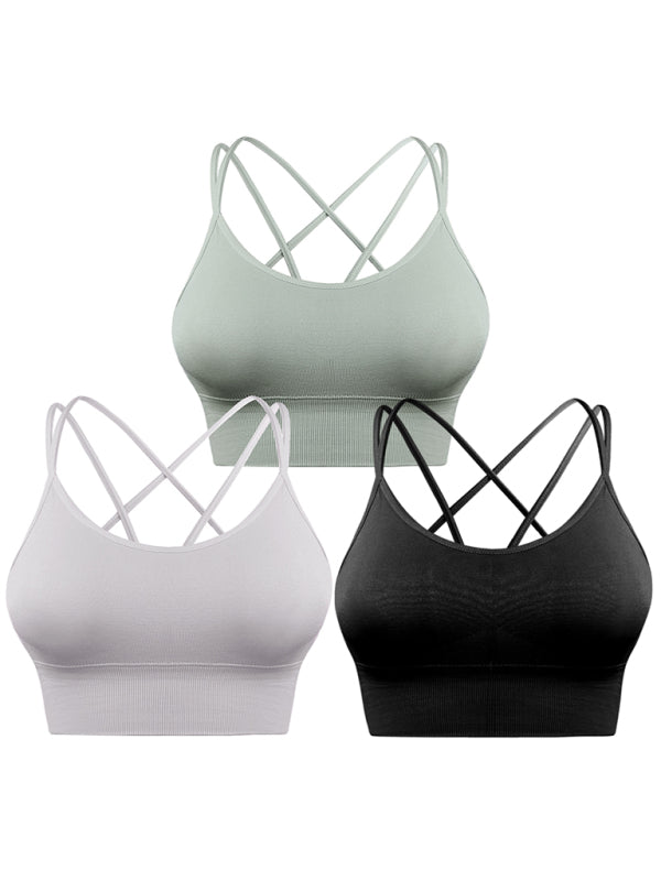 Blue Zone Planet | 3 Pack Sports Bra Padded Crisscross Yoga Bra Seamless Medium-Impact Fitness Activewear BLUE ZONE PLANET