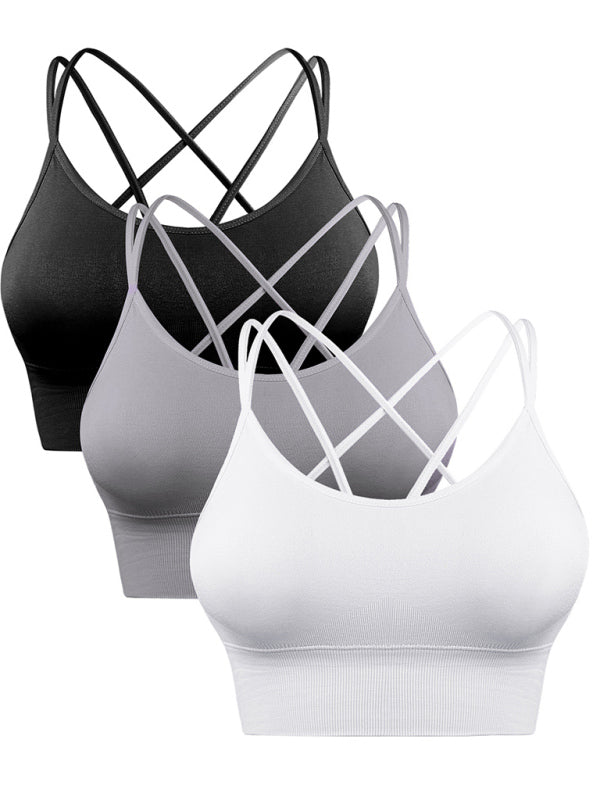 Blue Zone Planet | 3 Pack Sports Bra Padded Crisscross Yoga Bra Seamless Medium-Impact Fitness Activewear BLUE ZONE PLANET