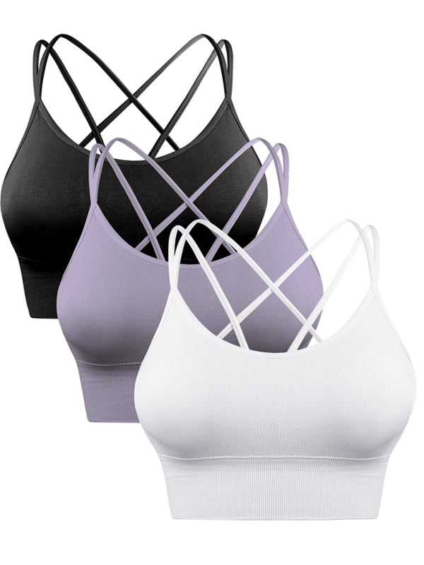 Blue Zone Planet | 3 Pack Sports Bra Padded Crisscross Yoga Bra Seamless Medium-Impact Fitness Activewear BLUE ZONE PLANET