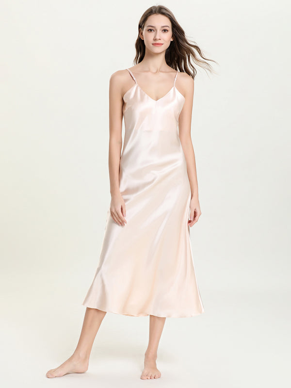 satin spaghetti straps V-neck mid-length spaghetti strap dress kakaclo