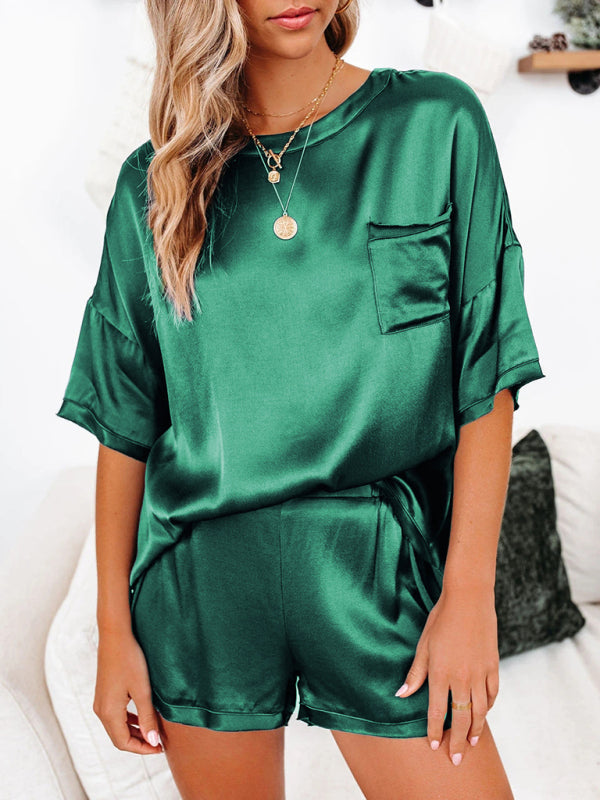 Blue Zone Planet | Satin pajamas short-sleeved top with shorts BLUE ZONE PLANET