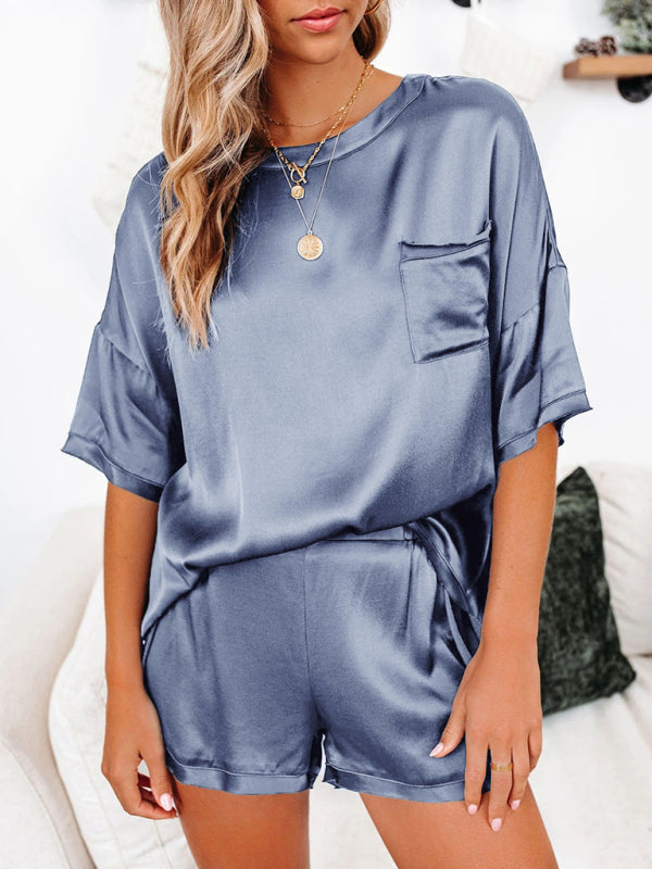 Blue Zone Planet | Satin pajamas short-sleeved top with shorts BLUE ZONE PLANET