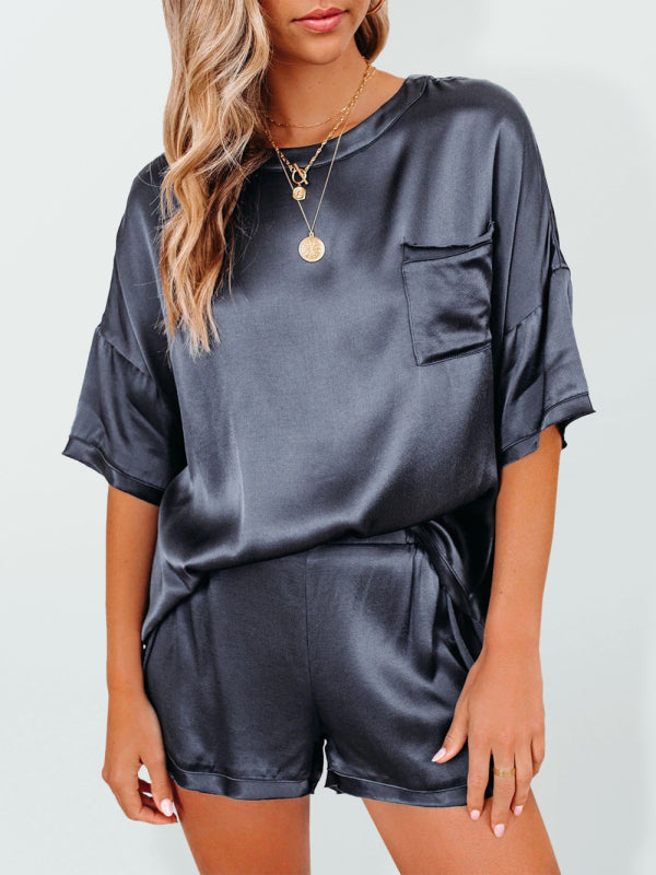 Blue Zone Planet | Satin pajamas short-sleeved top with shorts BLUE ZONE PLANET