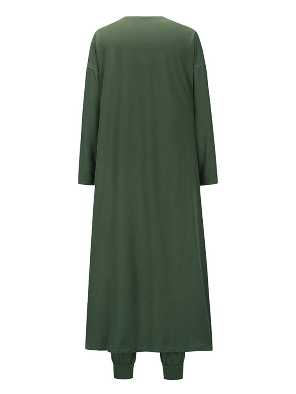 Solid Color Knitted Jacket + Vest + Trousers Home Three Sets kakaclo