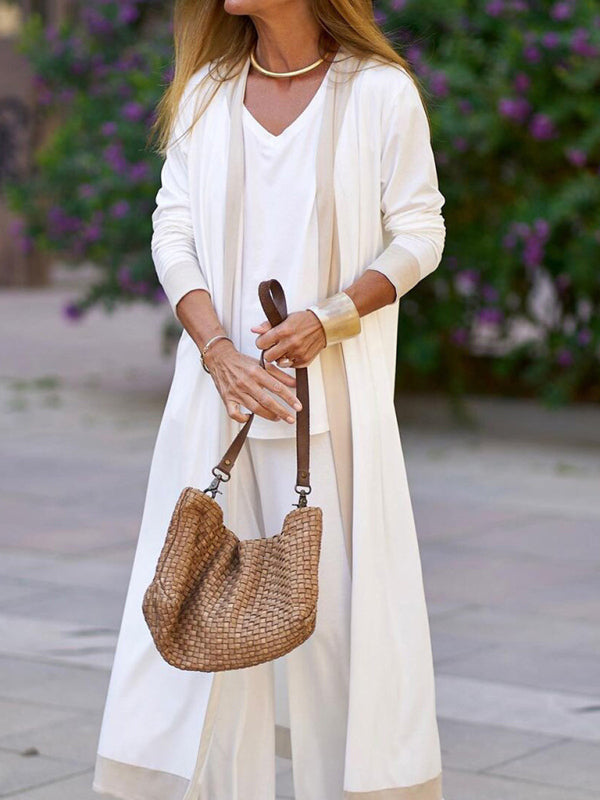 Contrasting Color Sleeveless Vest + Long Sleeve Cardigan Jacket + Trousers Three Sets kakaclo