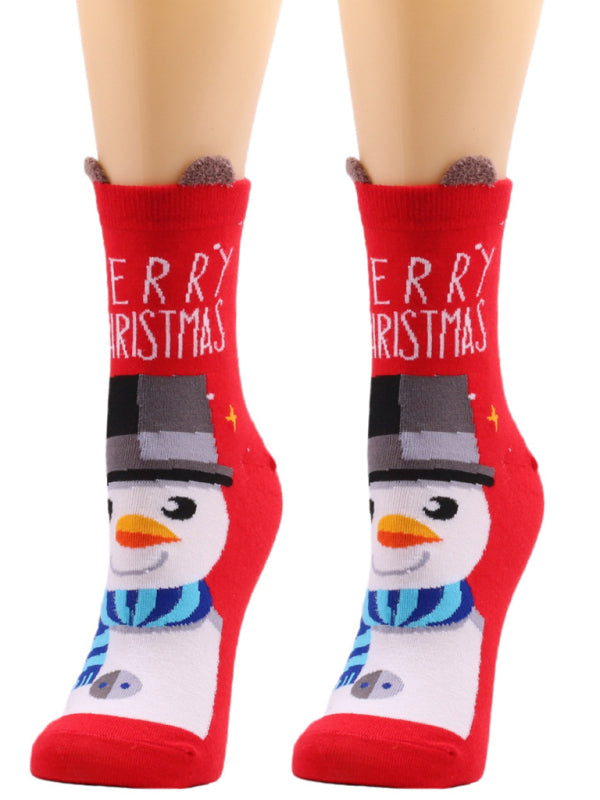 Women's Christmas Color Medium Tube Trendy Women's Socks BLUE ZONE PLANET