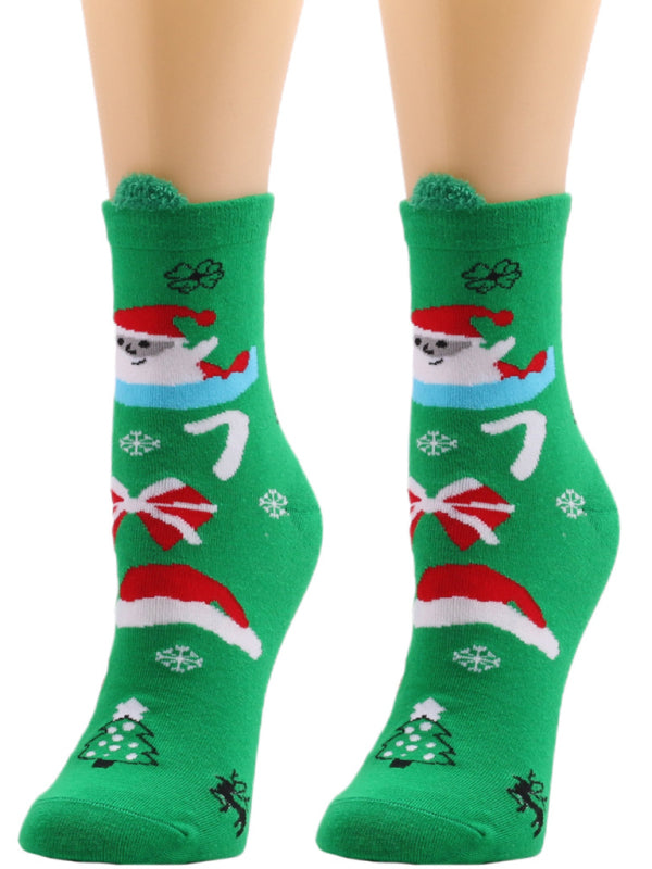 Women's Christmas Color Medium Tube Trendy Women's Socks BLUE ZONE PLANET
