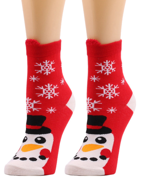 Women's Christmas Color Medium Tube Trendy Women's Socks BLUE ZONE PLANET