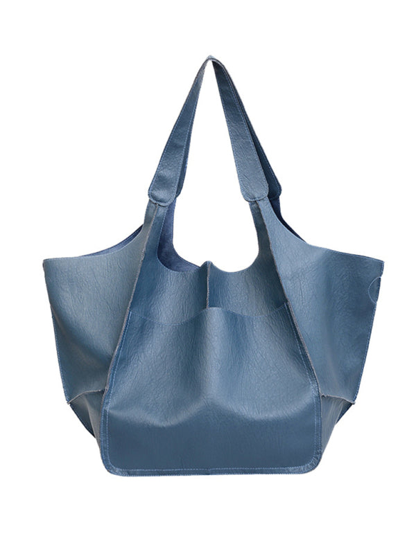 Simple Large Bag Soft Leather Large Capacity One Shoulder Portable Tote Bag BLUE ZONE PLANET
