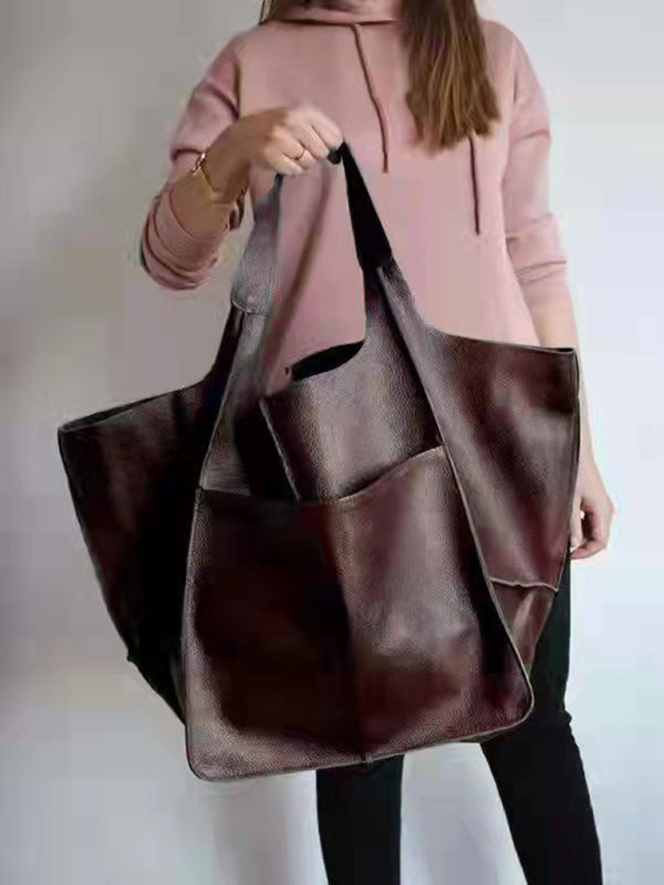 Simple Large Bag Soft Leather Large Capacity One Shoulder Portable Tote Bag BLUE ZONE PLANET