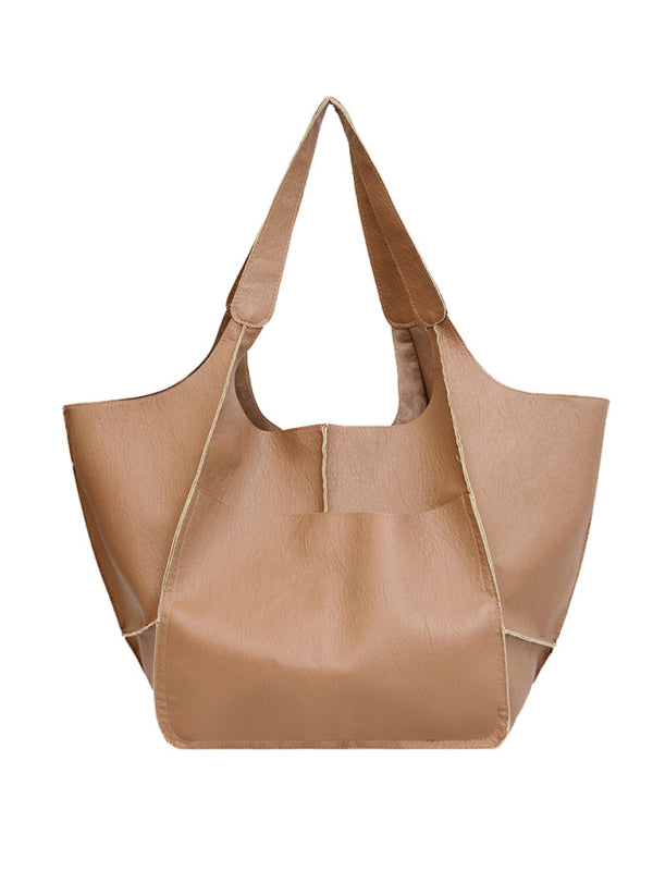Simple Large Bag Soft Leather Large Capacity One Shoulder Portable Tote Bag BLUE ZONE PLANET