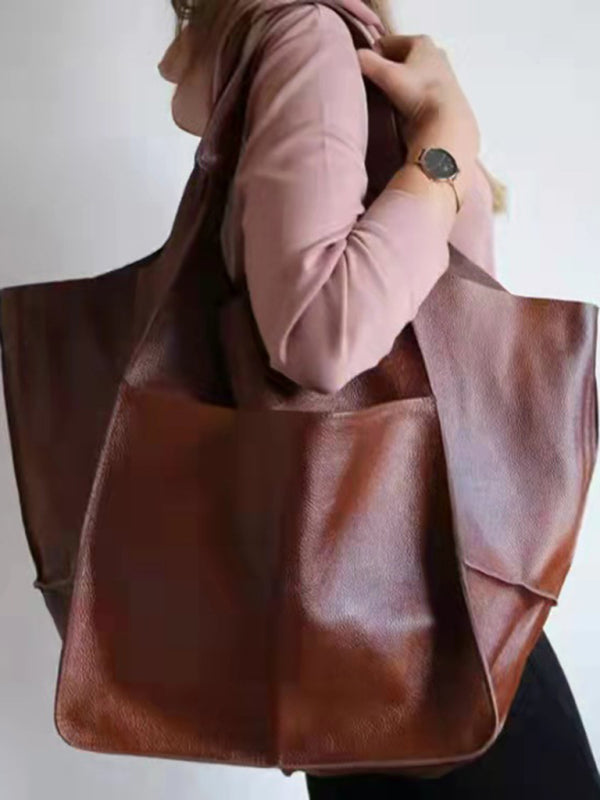 Simple Large Bag Soft Leather Large Capacity One Shoulder Portable Tote Bag BLUE ZONE PLANET