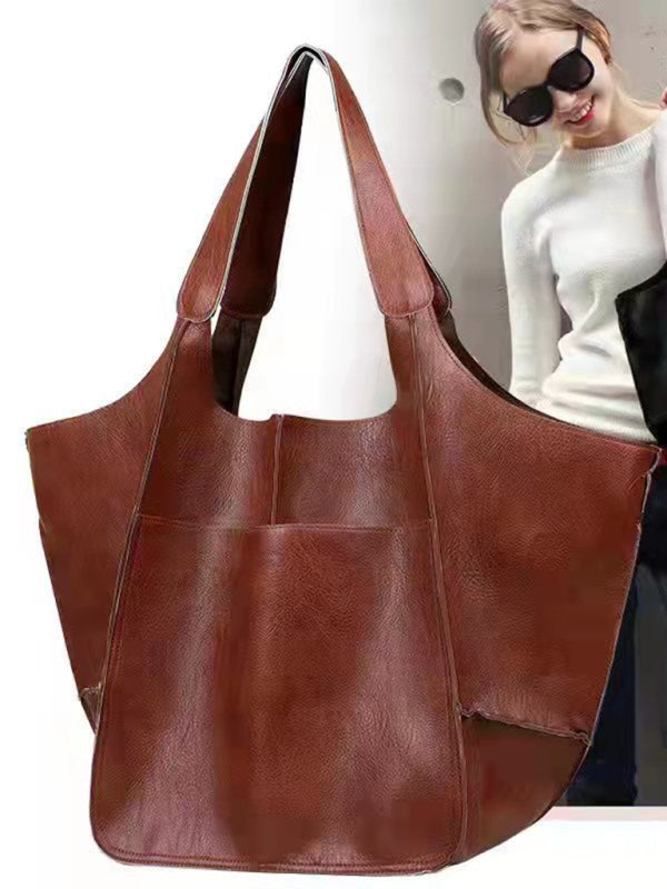 Simple Large Bag Soft Leather Large Capacity One Shoulder Portable Tote Bag BLUE ZONE PLANET