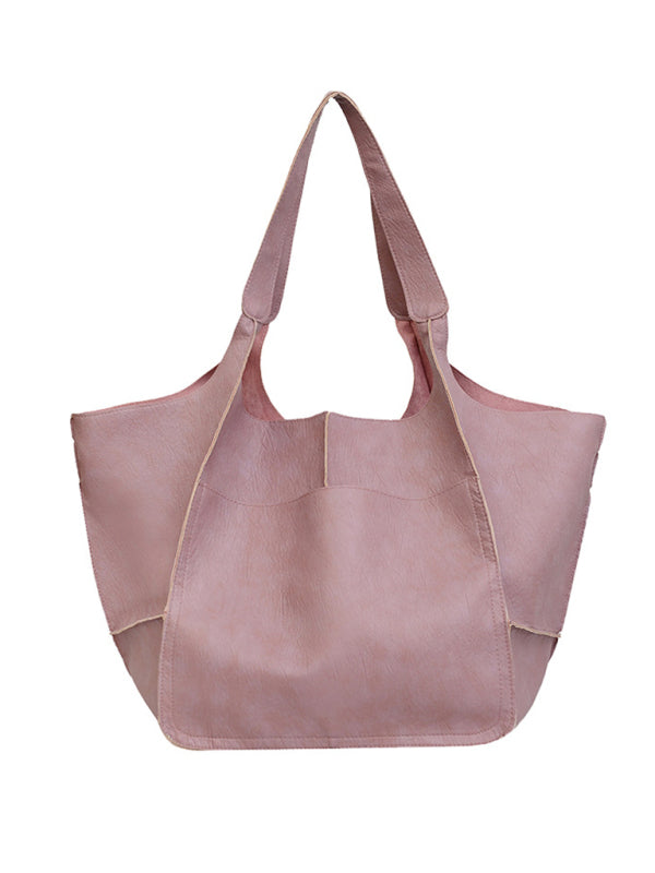 Simple Large Bag Soft Leather Large Capacity One Shoulder Portable Tote Bag BLUE ZONE PLANET