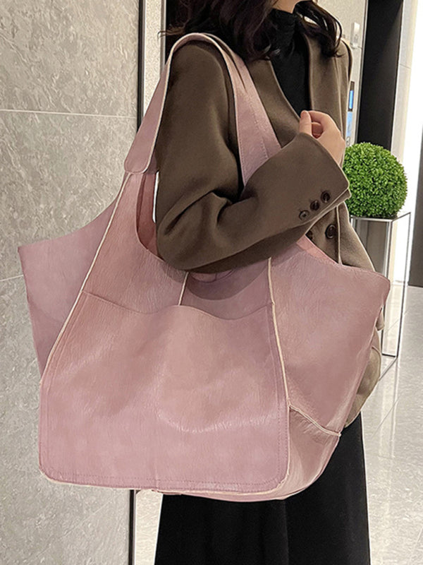 Simple Large Bag Soft Leather Large Capacity One Shoulder Portable Tote Bag BLUE ZONE PLANET