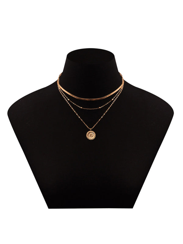 Fashion Versatile Round Tag Personality Simple Multi-Layer Bead Necklace For Women BLUE ZONE PLANET