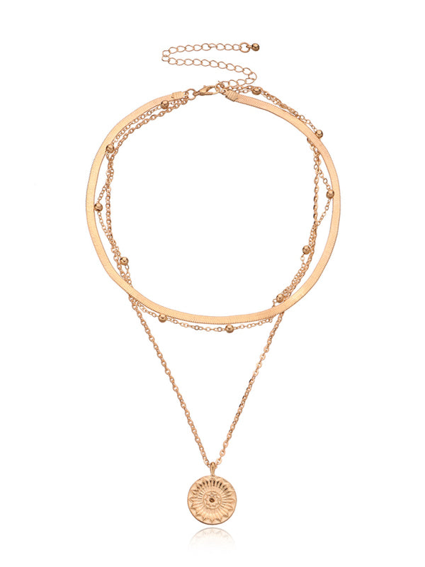 Fashion Versatile Round Tag Personality Simple Multi-Layer Bead Necklace For Women BLUE ZONE PLANET
