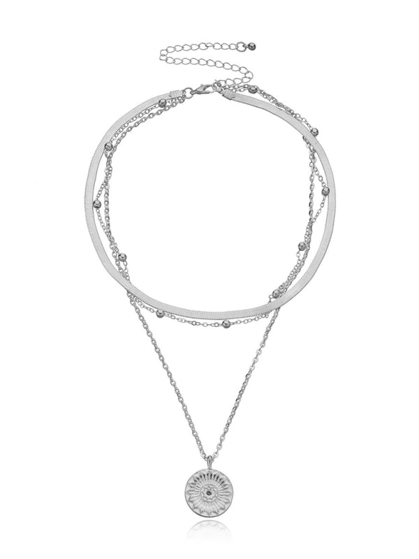 Fashion Versatile Round Tag Personality Simple Multi-Layer Bead Necklace For Women BLUE ZONE PLANET