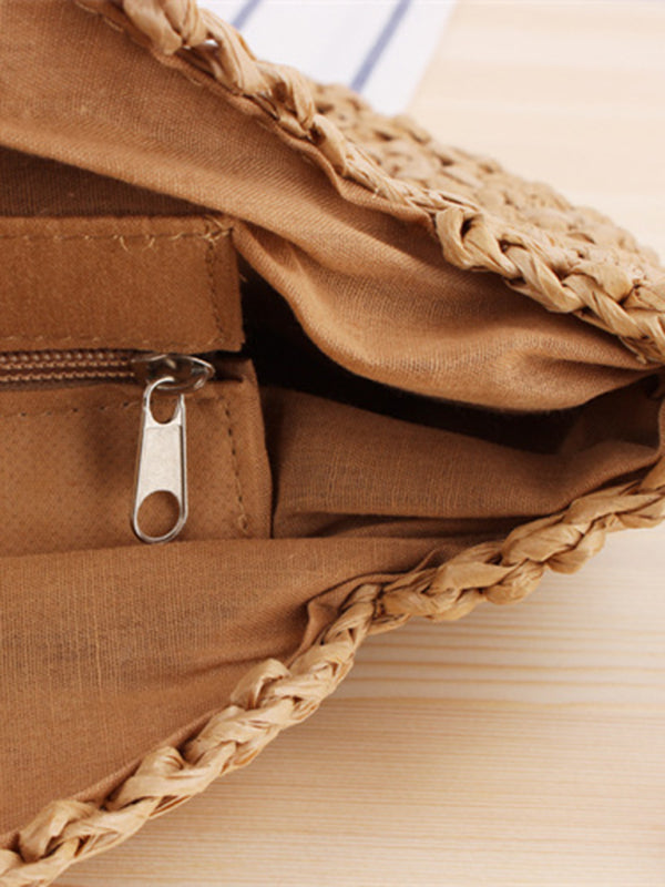 Blue Zone Planet | Round shoulder straw woven bag woven bag beach bag bag straw woven bag BLUE ZONE PLANET