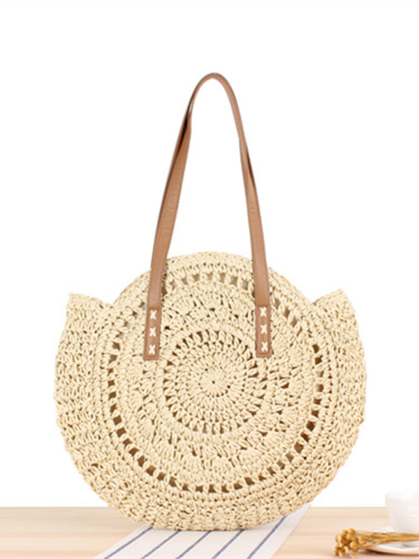 Blue Zone Planet | Round shoulder straw woven bag woven bag beach bag bag straw woven bag BLUE ZONE PLANET