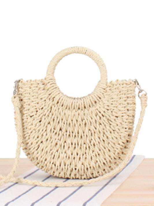 Blue Zone Planet |  Half round straw woven bag beach hand woven bag holiday bag BLUE ZONE PLANET
