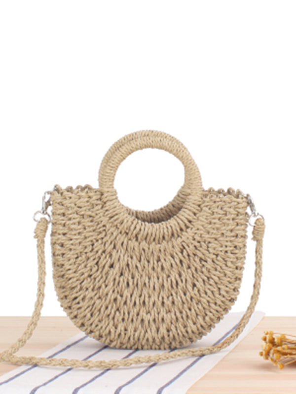 Blue Zone Planet | Half round straw woven bag beach hand woven bag holiday bag BLUE ZONE PLANET