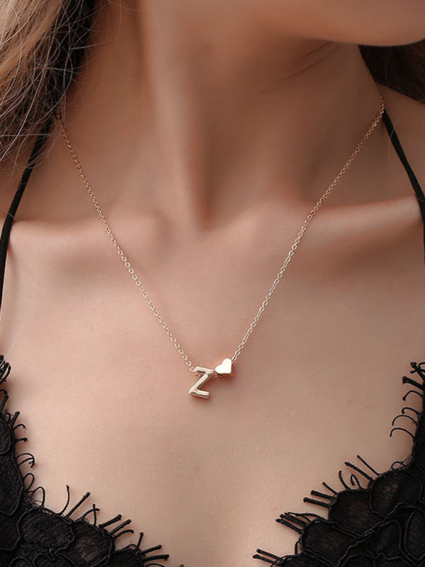 Fashion Love 26 English Letters Simple Necklace Heart Shape Short Clavicle Chain BLUE ZONE PLANET
